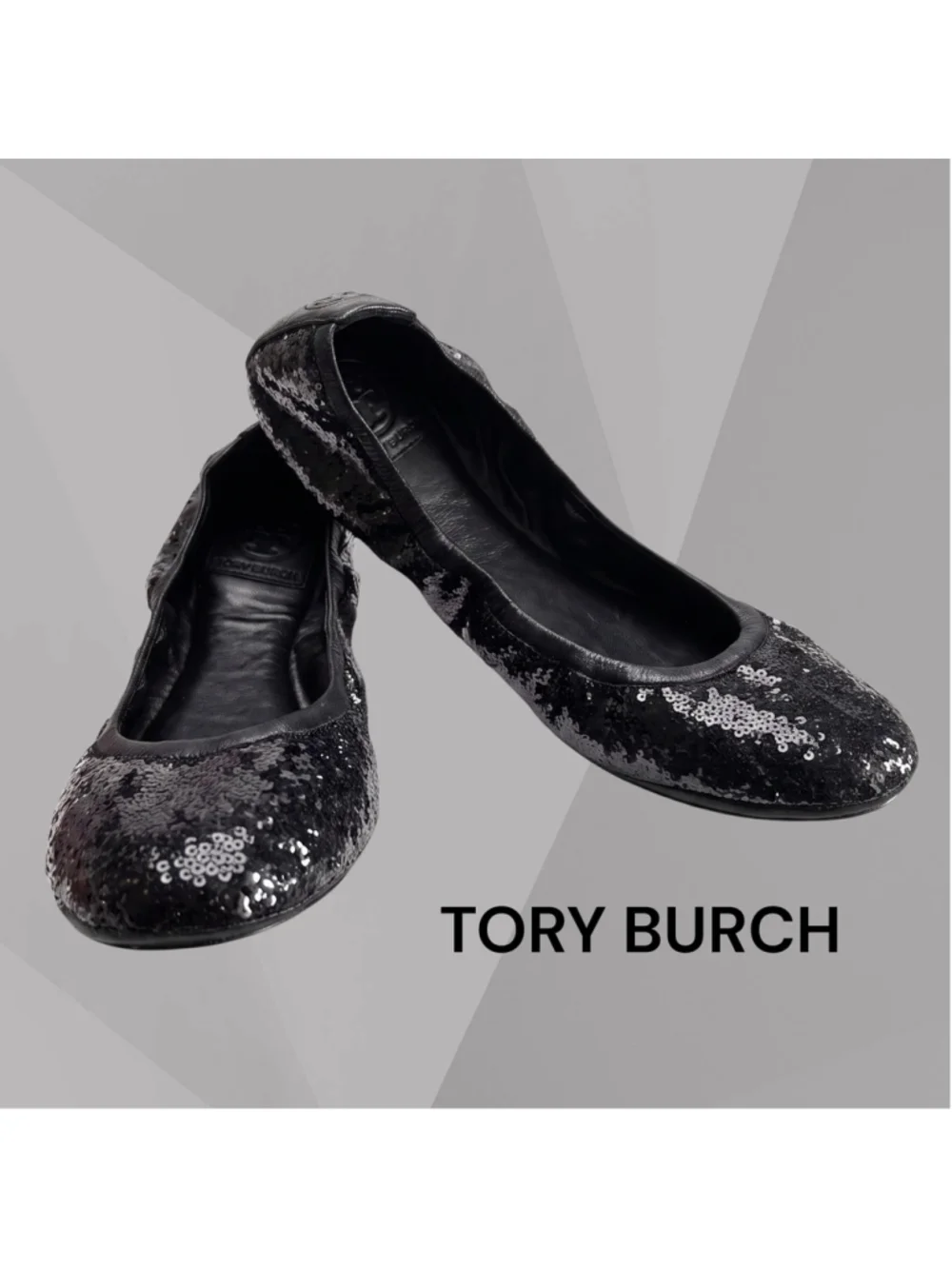 Tory Burch Shiny GLITTER Ballet Flats Shoes Black 9 5
